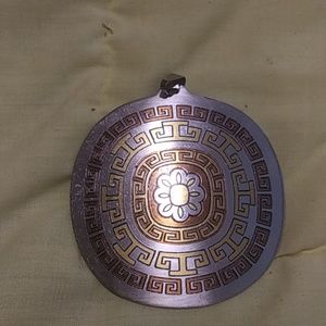 Reed &Barton  brass/ pewter boho large circular necklace amlet